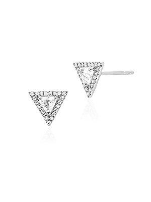 Ef Collection 14k White Gold Topaz & Diamond Triangle Stud Earrings