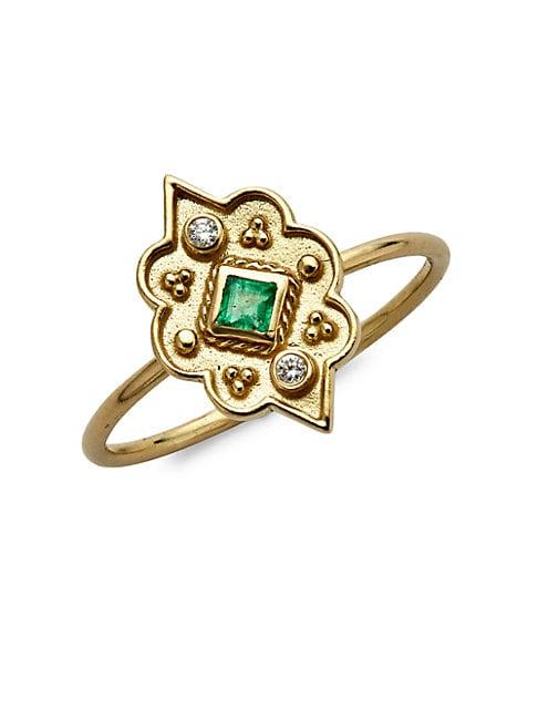 Legend Amrapali Heritiage 18k Gold Emerald & Diamond Marquis Ring