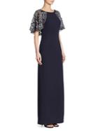 Aidan Mattox Embroidered Crepe Gown
