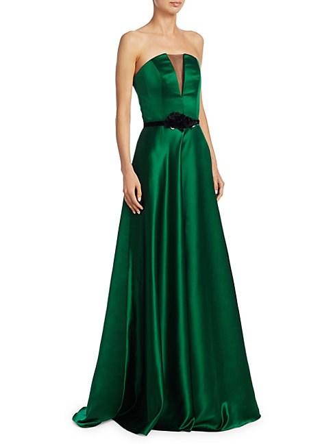 Theia Strapless Illusion Insert Belted Gown