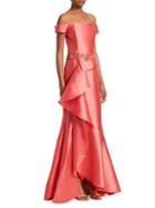 Theia Off-the-shoulder Ruffle Gown