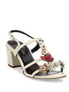 Oscar De La Renta Flower Embellished Lambskin Leather Sandals
