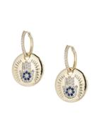 Eye Candy La 18k Goldplated Blue & White Cubic Zirconia Hamsa Coin Drop Earrings