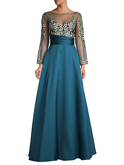 Marchesa Notte Embroidered Floral Ball Gown