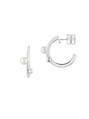 Majorica 4mm White Pearl And Sterling Silver Hoop Earrings