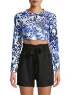 Milly Botanical-print Cotton-blend Cropped Top