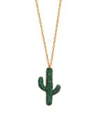 Gabi Rielle 22k Goldplated & Green Crystal Cactus Pendant Necklace