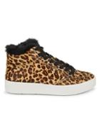 Dolce Vita Trudie Leopard-print Calf Hair & Faux Fur-trim Sneakers
