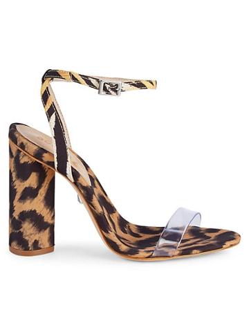 Schutz Queen Leopard Print Clear Strap Sandals