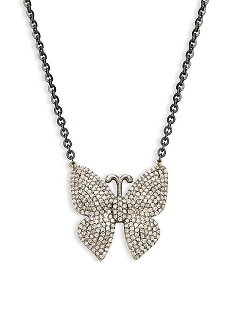 Arthur Marder Fine Jewelry Sterling Silver & Pav&eacute; Diamond Butterfly Pendant Necklace