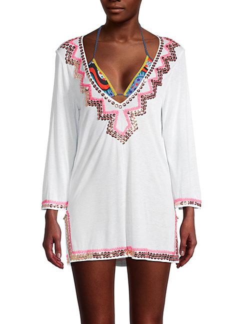 Milly Cabana Embroidered Paillettes Coverup Dress
