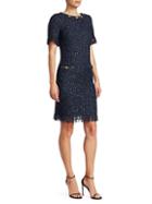 Teri Jon Short-sleeve Sparkle Tweed Fringe Sheath Dress