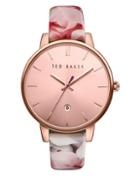 Ted Baker London Kate Round Floral Print Leather Strap Analog Watch