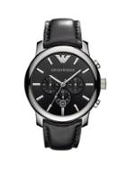 Emporio Armani Stainless Steel & Leather-strap Chronograph Watch