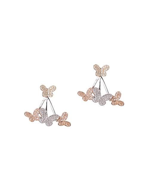 Eye Candy La Luxe Silvertone & Crystal Butterfly Drop Earrings