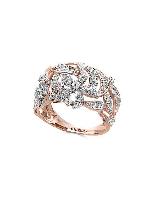 Effy 14k Rose Gold & Diamond Flower Ring