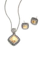John Hardy Classic Chain Hammered 18k Yellow Gold Pendant Necklace & Stud Earring Heritage Gift Box Set