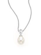 Majorica Ophol 10mm-12mm White Round Pearl & Glitz Sterling Silver Necklace
