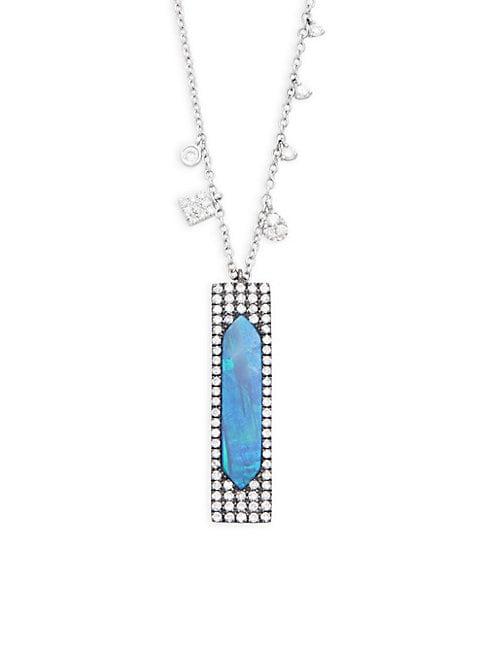 Meira T Diamond Opal 14k White Gold Stick Pendant Necklace