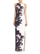 Carolina Herrera Feather-print Silk Jersey Gown