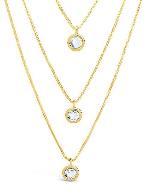 Sterling Forever Sterling Silver & Crystal Triple Layered Pendant Necklace
