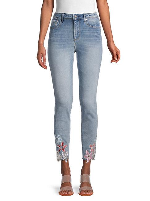 Driftwood Floral-trim Whiskered Jeans