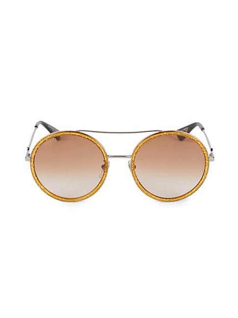 Gucci 56mm Browline Round Sunglasses