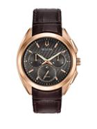 Bulova Curv Stainless Steel Chronograph Leather Strap Watch