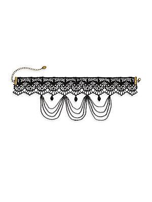 Natasha Lace & Beads Choker Necklace- 11in