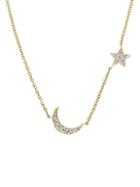 Sonatina 14k Yellow Gold & Diamond Moon & Star Necklace