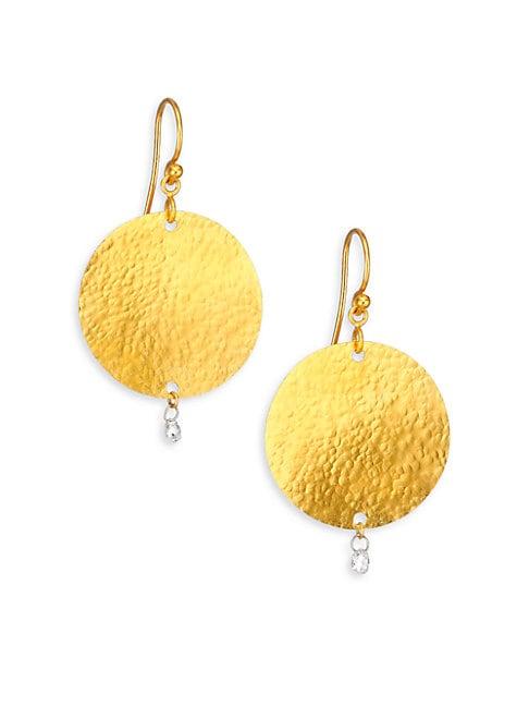 Gurhan Lush Diamond & 24k Yellow Gold Dangling Flake Drop Earrings
