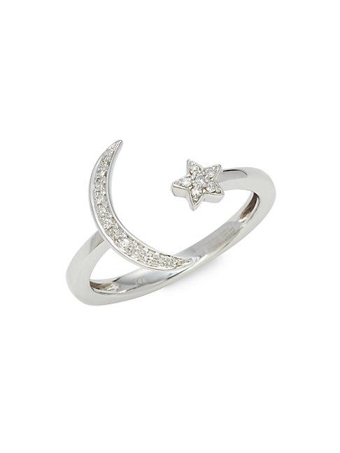 Effy 14k White Gold & Diamond Star Moon Open Ring