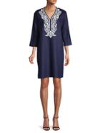 Saks Fifth Avenue Embroidered Linen Shift Dress