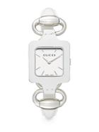 Gucci 1921 Leather & Stainless Steel Square Bangle Watch