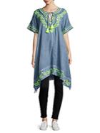 Saks Fifth Avenue Hibiscus Embroidered Asymmetric Cotton Tunic