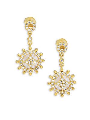Freida Rothman Rose Quartz & Gold Slice Wheel Drop Earrings