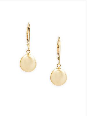 Belpearl 10-11mm Golden Drop South Sea Pearl & 14k Yellow Gold Earrings