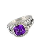 Effy Balissima Amethyst Ring With Diamonds In Sterling Silver