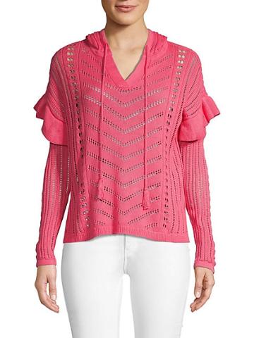 Design 365 Ruffled Cotton-blend Hooded Sweater