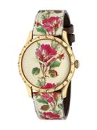 Gucci G-timeless Floral Leather Strap Watch