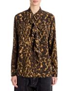 Stella Mccartney Leopard Camo Ruffled Silk Blouse