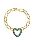 Gabi Rielle 14k Gold Vermeil & Emerald-color Micropav&eacute; Heart Pendant Bracelet