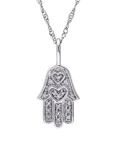 Sonatina 14k White Gold & Diamond Hamsa Pendant Necklace