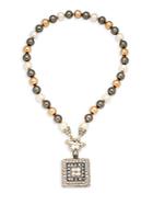Heidi Daus Square Toggle Faux Pearl And Crystal Pendant Necklace