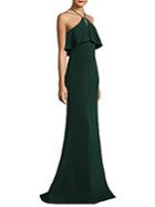 Theia Floor-length Halter Popover Crepe Gown