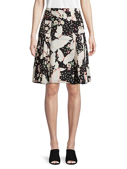 Valentino Floral & Butterfly Print Silk A-line Skirt