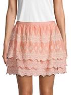 Love Sam Embroidered Cotton & Silk Blend Mini Skirt