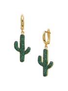 Gabi Rielle 22k Goldplated & Green Crystal Cactus Drop Earrings