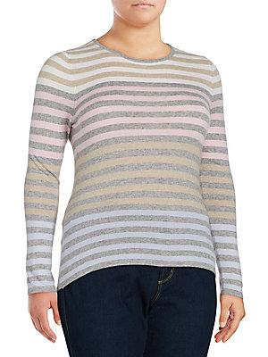 Basler, Plus Size Striped Long-sleeve Pullover