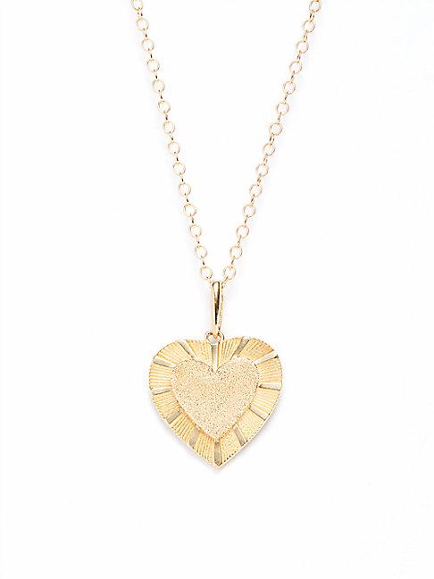 Saks Fifth Avenue 14k Yellow Gold Textured Heart Pendant Necklace